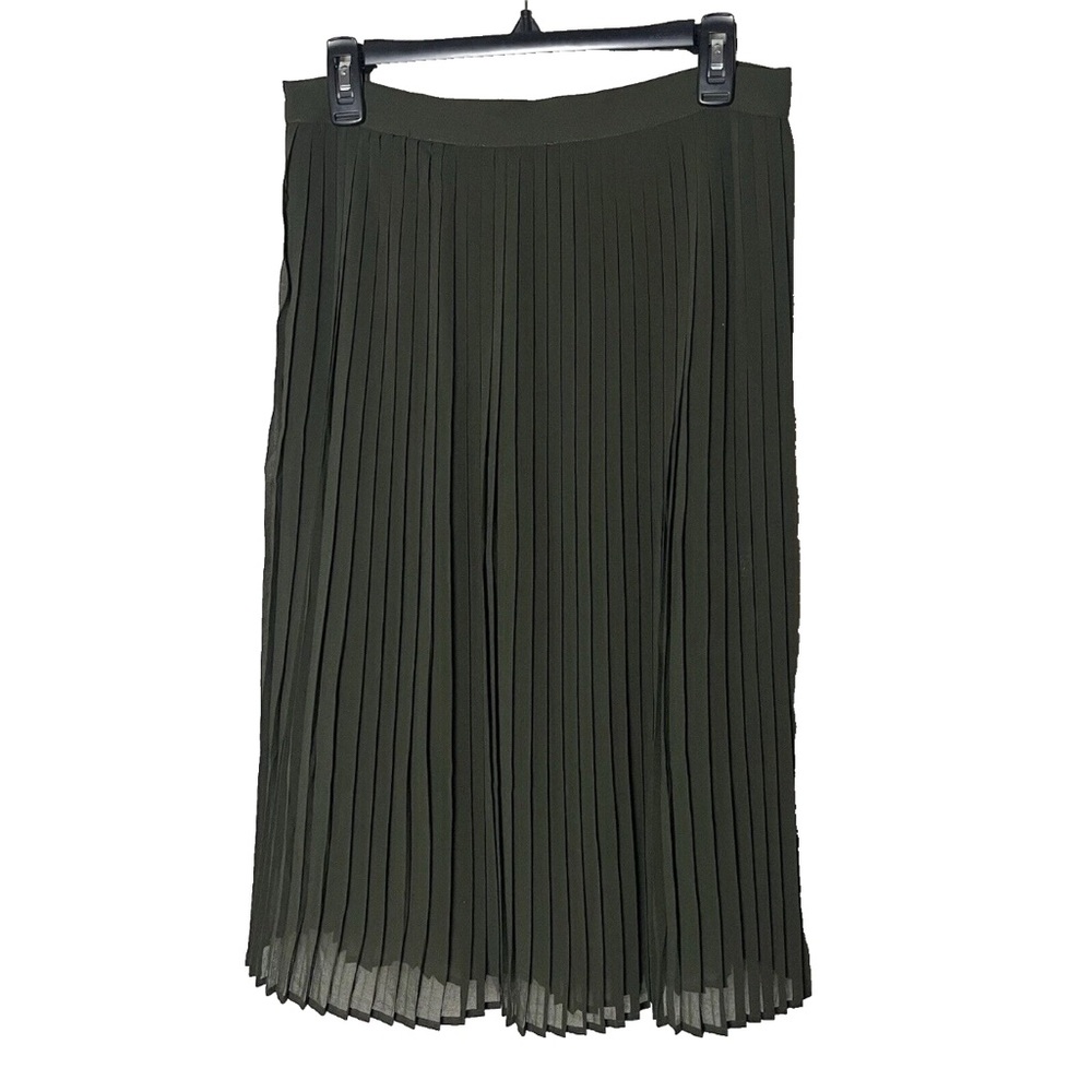 Women's Pleated Skirt Size Large Side Zip Built In Shorts Green Below Knee
